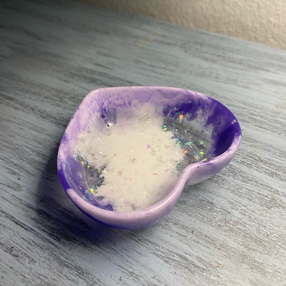Purple and White Heart Tray - Iridescent Rainbow Handmade Jewelry Dish - Picture 6 of 11